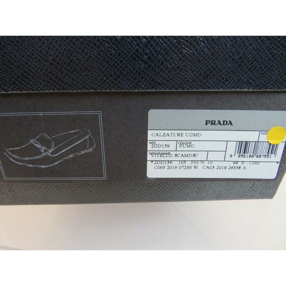 PRADA 2DD159 KHAKI FUMO SUEDE LOGO DRIVING MOCCASINS LOAFERS 8 / US 9 ITALY - Picture 10 of 12